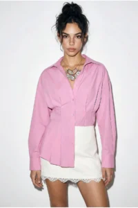 Bianco Lucci Women's Pleated Poplin Shirt 343 - Image 4