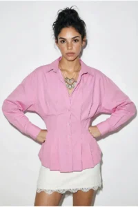 Bianco Lucci Women's Pleated Poplin Shirt 343 - Image 5