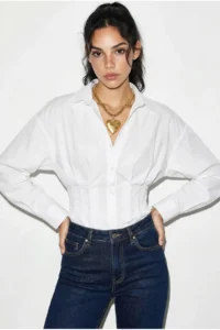 Bianco Lucci Women's Pleated Poplin Shirt 343 - Image 2