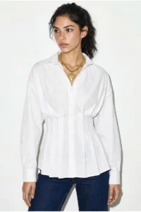 Bianco Lucci Women's Pleated Poplin Shirt 343 - Image 3