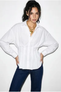 Bianco Lucci Women's Pleated Poplin Shirt 343 - Image 4