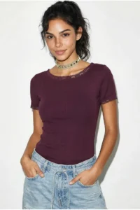 Bianco Lucci Women's Boat Neck Lace Detailed Soft Touch Blouse 0993 - Image 3