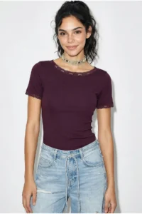 Bianco Lucci Women's Boat Neck Lace Detailed Soft Touch Blouse 0993 - Image 4