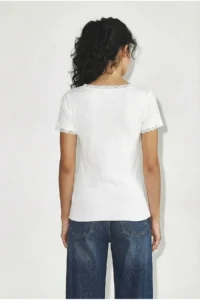 Bianco Lucci Women's Boat Neck Lace Detailed Soft Touch Blouse 0993 - Image 5