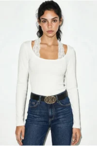Bianco Lucci Women's Tied Lace Gothic Long Sleeve Blouse ÖB261017 - Image 2