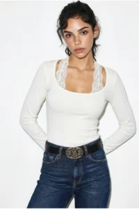 Bianco Lucci Women's Tied Lace Gothic Long Sleeve Blouse ÖB261017 - Image 3