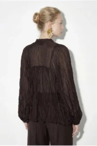 Bianco Lucci Women's Collar Tied Flounce Detailed Wrinkle Effect Shirt 0943 - Image 7