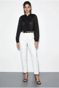 Bianco Lucci Women's Collar Tied Flounce Detailed Wrinkle Effect Shirt 0943 - Image 5