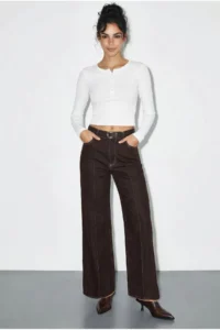 Bianco Lucci Women's Belted Lycra Wide Leg Denim Trousers 3289