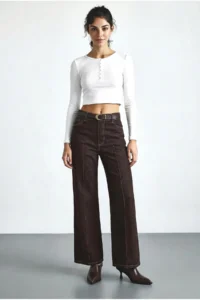 Bianco Lucci Women's Belted Lycra Wide Leg Denim Trousers 3289 - Image 2