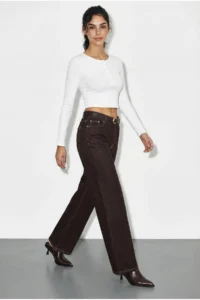 Bianco Lucci Women's Belted Lycra Wide Leg Denim Trousers 3289 - Image 3