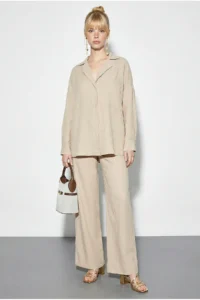 Bianco Lucci Women's Oversize Shirt with Wide Leg Trousers Top and Bottom Set with Accessories 7613 - Image 5