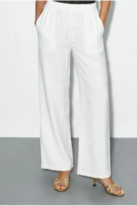 Bianco Lucci Women's Oversize Shirt with Wide Leg Trousers Top and Bottom Set with Accessories 7613 - Image 4