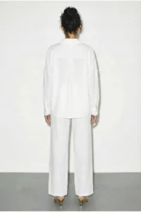 Bianco Lucci Women's Oversize Shirt with Wide Leg Trousers Top and Bottom Set with Accessories 7613 - Image 5