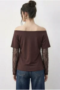 Bianco Lucci Women's Boat Neck Lace Sleeve Comfortable Fit Stylish Blouse 1070 - Image 4