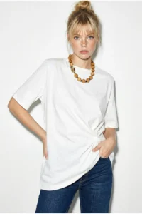 Bianco Lucci Women's Padded Shoulder Detailed Knot Detailed Short Sleeve T-Shirt 1067 - Image 3
