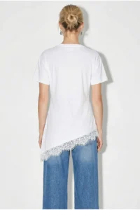Bianco Lucci Women's Lace Detailed Asymmetric Cut Short Sleeve T-Shirt 1078 - Image 5