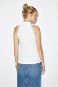 Bianco Lucci Women's Ribbed Lace Detailed Barbell Neck Blouse 1082 - Image 5