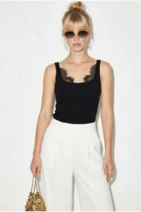 Bianco Lucci Women Lace Detailed Sleeveless Chic Blouse 1081 - Image 2