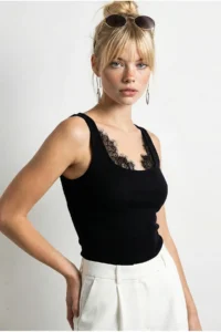 Bianco Lucci Women Lace Detailed Sleeveless Chic Blouse 1081 - Image 3