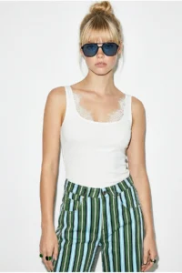 Bianco Lucci Women Lace Detailed Sleeveless Chic Blouse 1081 - Image 3