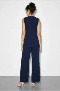 Bianco Lucci Women's Top and Bottom Set with Belt Detailed Vest and Palazzo Trousers 9396 - Image 6