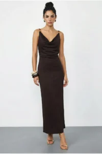 Bianco Lucci Women's Accessory Detailed Strapless Back Tied Satin Long Dress 0994 - Image 2