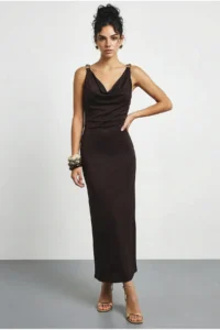 Bianco Lucci Women's Accessory Detailed Strapless Back Tied Satin Long Dress 0994 - Image 4