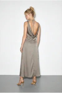 Bianco Lucci Women's Accessory Detailed Strapless Back Tied Satin Long Dress 0994 - Image 4