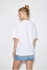 Bianco Lucci Women's 100% Cotton Crew Neck Monkey Punch Printed Oversize T-Shirt ÖT261036 - Image 5