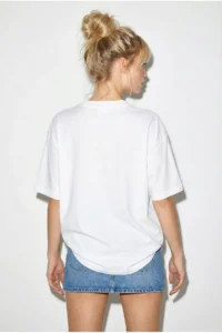 Bianco Lucci Women's 100% Cotton Crew Neck Papaya Printed Oversize T-Shirt ÖT261006 - Image 5