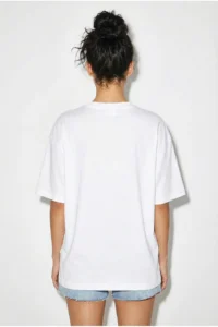 Bianco Lucci Women's 100% Cotton Crew Neck Velvet Bow Printed Oversize T-Shirt ÖT261034 - Image 5
