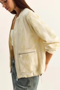 Bianco Lucci Women's Embossed Floral Embroidered Lined Zippered Seasonal Chiffon Jacket 2920 - Image 5
