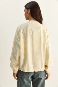 Bianco Lucci Women's Embossed Floral Embroidered Lined Zippered Seasonal Chiffon Jacket 2920 - Image 7
