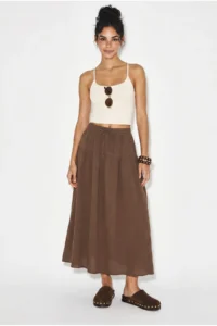 Bianco Lucci Women's Elastic Waist Lace-Up Muslin Midi Skirt YE4473 - Image 2