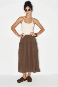 Bianco Lucci Women's Elastic Waist Lace-Up Muslin Midi Skirt YE4473 - Image 3