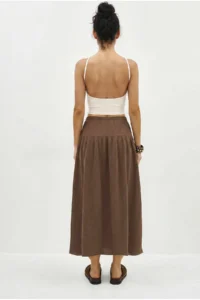 Bianco Lucci Women's Elastic Waist Lace-Up Muslin Midi Skirt YE4473 - Image 4