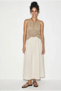 Bianco Lucci Women's Elastic Waist Lace-Up Muslin Midi Skirt YE4473 - Image 2
