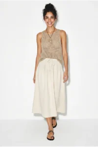 Bianco Lucci Women's Elastic Waist Lace-Up Muslin Midi Skirt YE4473 - Image 3