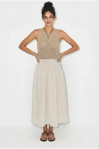 Bianco Lucci Women's Elastic Waist Lace-Up Muslin Midi Skirt YE4473 - Image 4