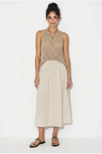 Bianco Lucci Women's Elastic Waist Lace-Up Muslin Midi Skirt YE4473 - Image 5