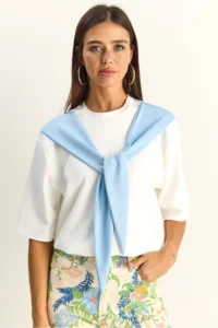 Bianco Lucci Women's Shawl Detailed Oversize Basic T-Shirt 1094 - Image 2