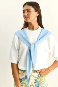 Bianco Lucci Women's Shawl Detailed Oversize Basic T-Shirt 1094 - Image 3
