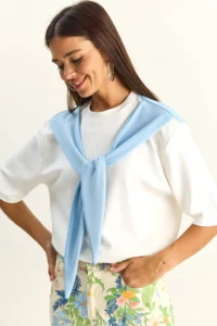 Bianco Lucci Women's Shawl Detailed Oversize Basic T-Shirt 1094 - Image 4