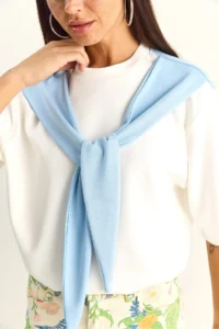 Bianco Lucci Women's Shawl Detailed Oversize Basic T-Shirt 1094 - Image 5