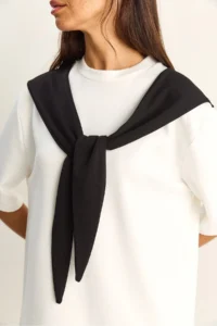 Bianco Lucci Women's Shawl Detailed Oversize Basic T-Shirt 1094 - Image 5