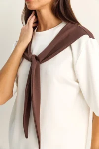 Bianco Lucci Women's Shawl Detailed Oversize Basic T-Shirt 1094 - Image 6