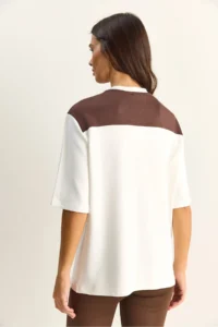 Bianco Lucci Women's Shawl Detailed Oversize Basic T-Shirt 1094 - Image 7