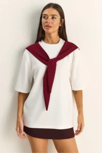 Bianco Lucci Women's Shawl Detailed Oversize Basic T-Shirt 1094 - Image 2