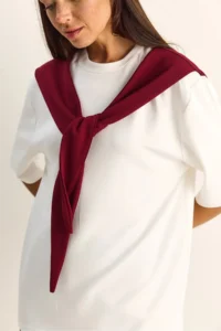 Bianco Lucci Women's Shawl Detailed Oversize Basic T-Shirt 1094 - Image 6